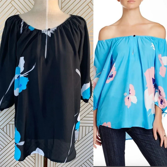 Yumi Kim Becca Off the Shoulder Floral Blouse in‎ Black Size Medium - Picture 1 of 8